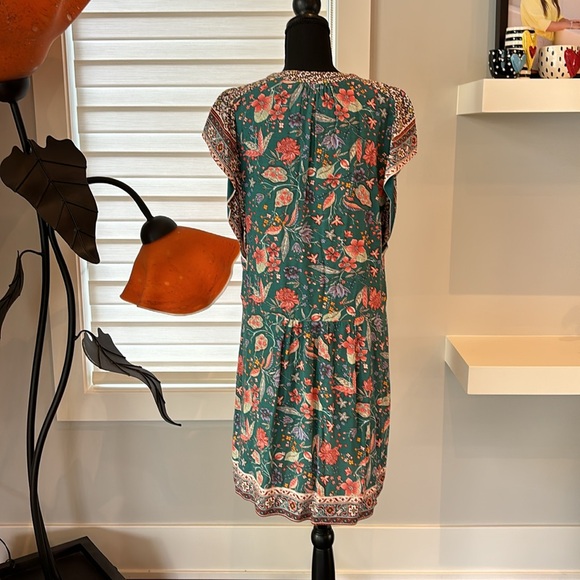 Anthropologie Zenia Floral Mini Blue Green Dress Size L - Picture 3 of 6